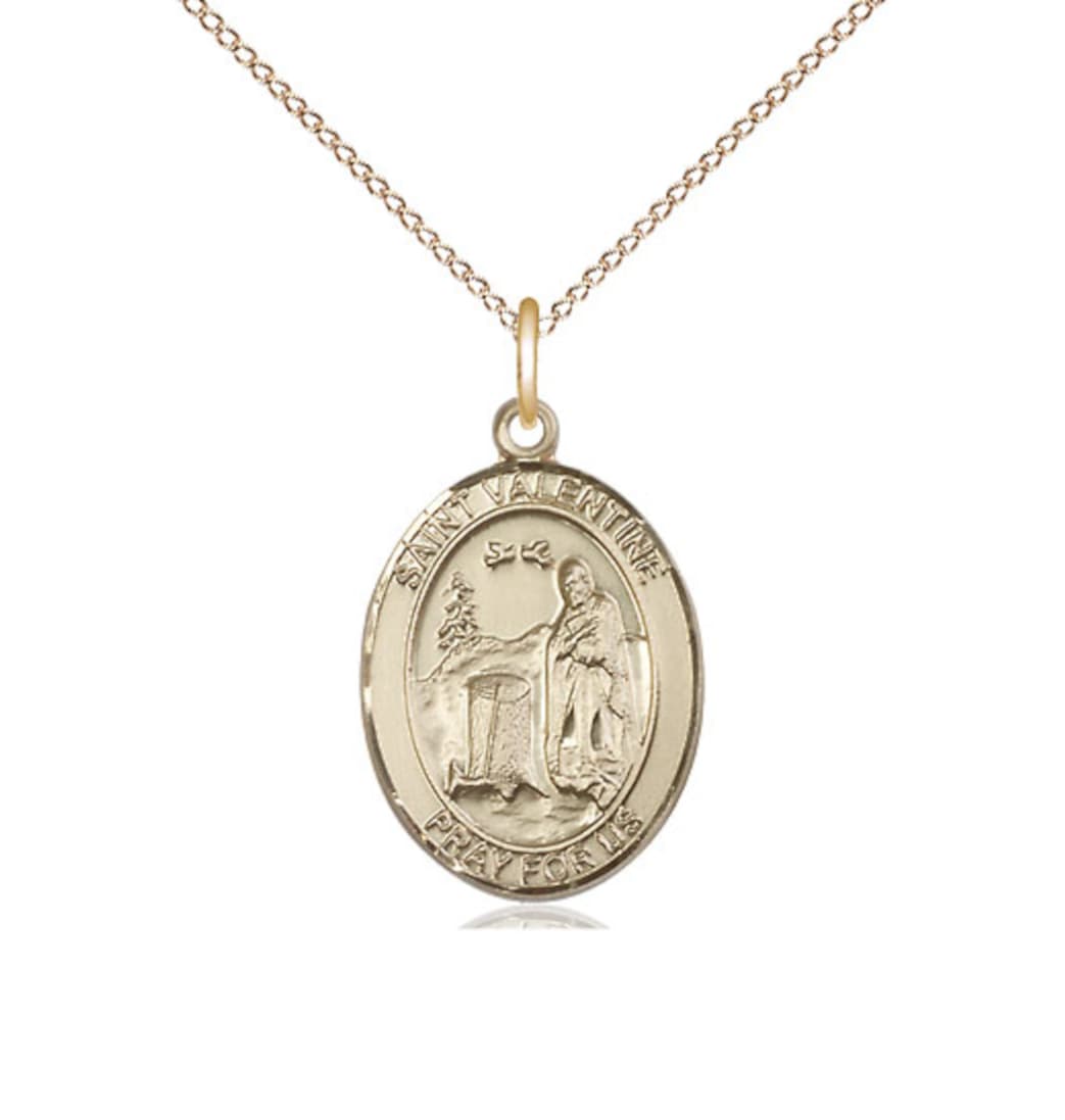 Bliss Medium 14kt Gold Filled St Valentine of Rome Pendant on a Gold-filled Light Curb Chain,