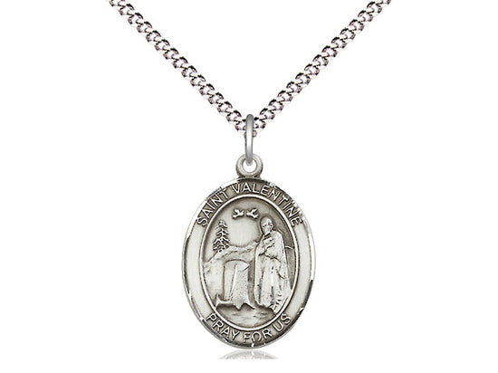 Bliss Medium Pewter St Valentine of Rome Pendant on a 18 inch Light Rhodium-plated Light Curb Chain,