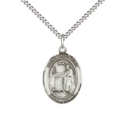 St. Valentine of Rome Pewter Oval Medal Pendant with Rhodium-plated Chain, Measures 3/4-inch tall by 1/2-inch wide, Bliss Manufacturing