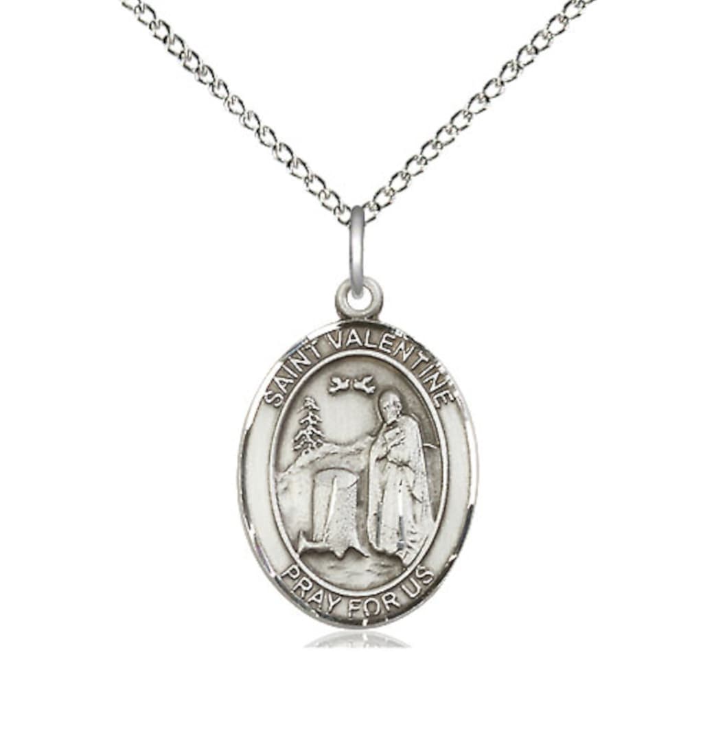 Bliss Large Sterling Silver St Valentine of Rome Pendant on a Sterling Silver Curb Chain,