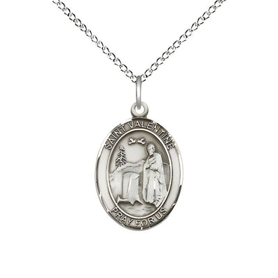 St. Valentine of Rome Sterling Silver Oval Medal Pendant with Sterling Silver Chain, Measures 3/4-inch tall by 1/2-inch wide, Bliss Manufacturing