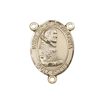 St. Pio of Pietrelcina Engravable Gold Rosary Centerpiece, Measures 3/4-inch tall by 1/2-inch wide, Bliss Manufacturing