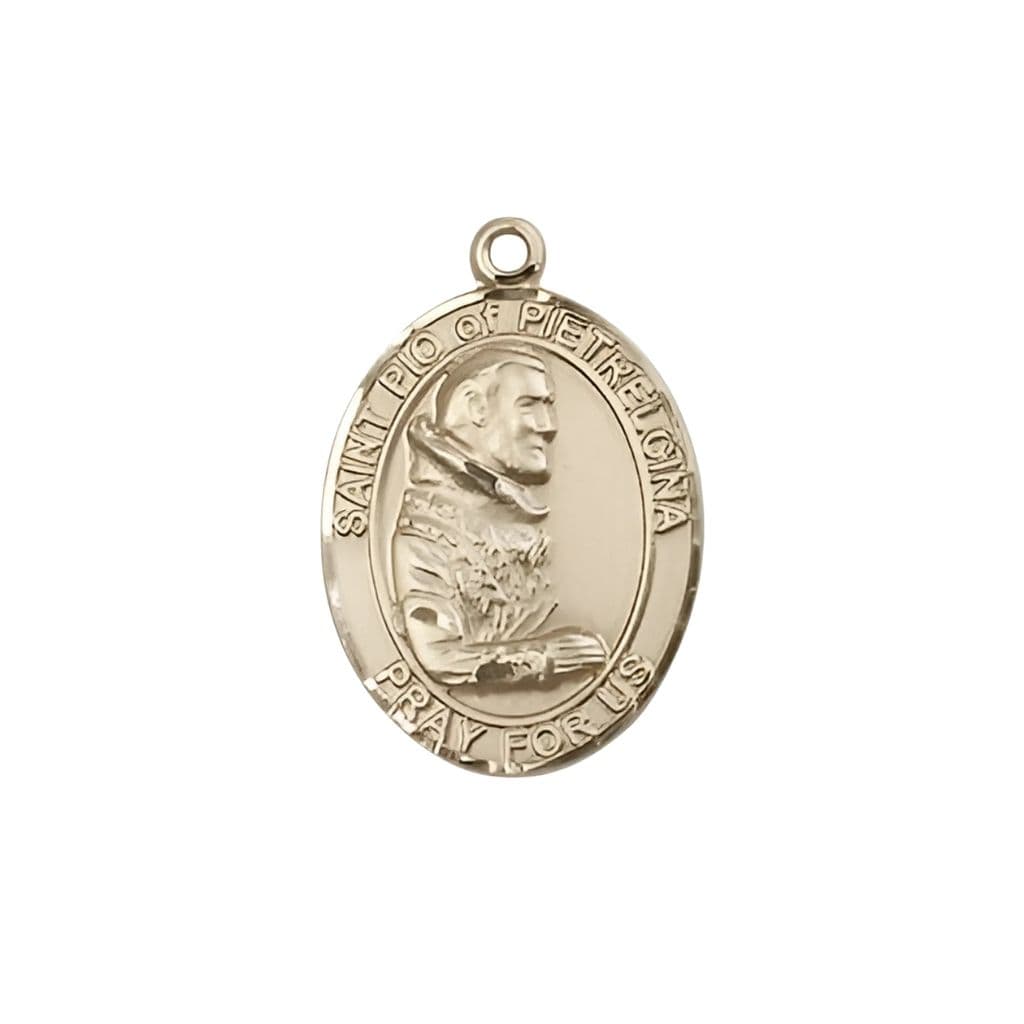 Bliss St. Padre Pio 14kt Gold Oval Medal, 3/4-inch,