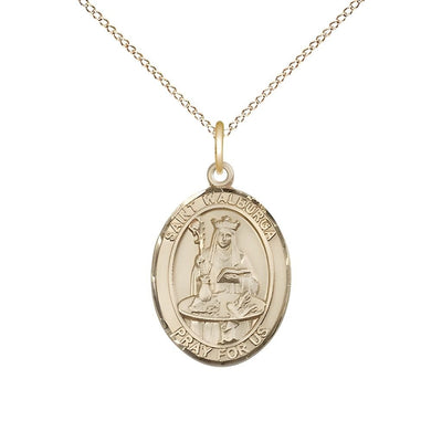 St. Walburga 14kt Gold-filled Oval Medal Pendant with Gold-filled Chain, Measures 3/4-inch tall by 1/2-inch wide, Bliss Manufacturing