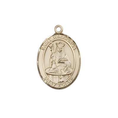 St. Walburga 14kt Gold Oval Medal Pendant, Measures 3/4-inch tall by 1/2-inch wide, Bliss Manufacturing