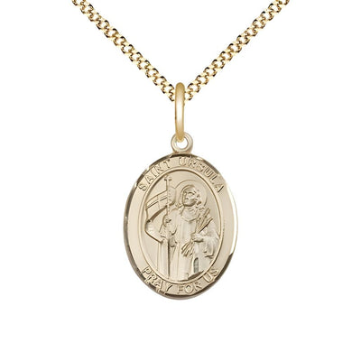 St. Ursula 14kt Gold-filled Oval Medal Pendant with Gold-plated Chain, Measures 3/4-inch tall by 1/2-inch wide, Bliss Manufacturing