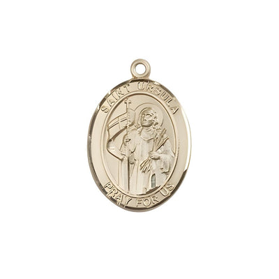 St. Ursula 14kt Gold Oval Medal Pendant, Measures 3/4-inch tall by 1/2-inch wide, Bliss Manufacturing