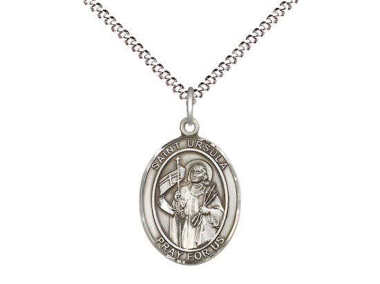 Medium Bliss St Ursula Sterling Silver Oval Medal Necklace with Plated Chain,