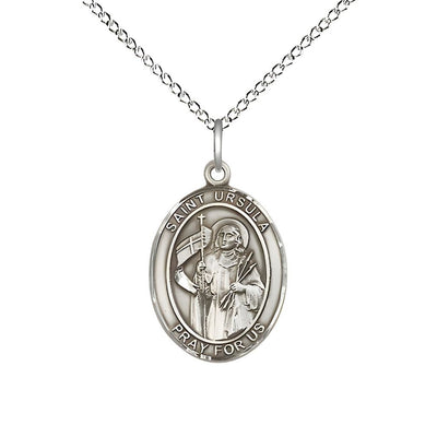 St. Ursula Sterling Silver Oval Medal Pendant with Sterling Chain, Measures 3/4-inch tall by 1/2-inch wide, Bliss Manufacturing