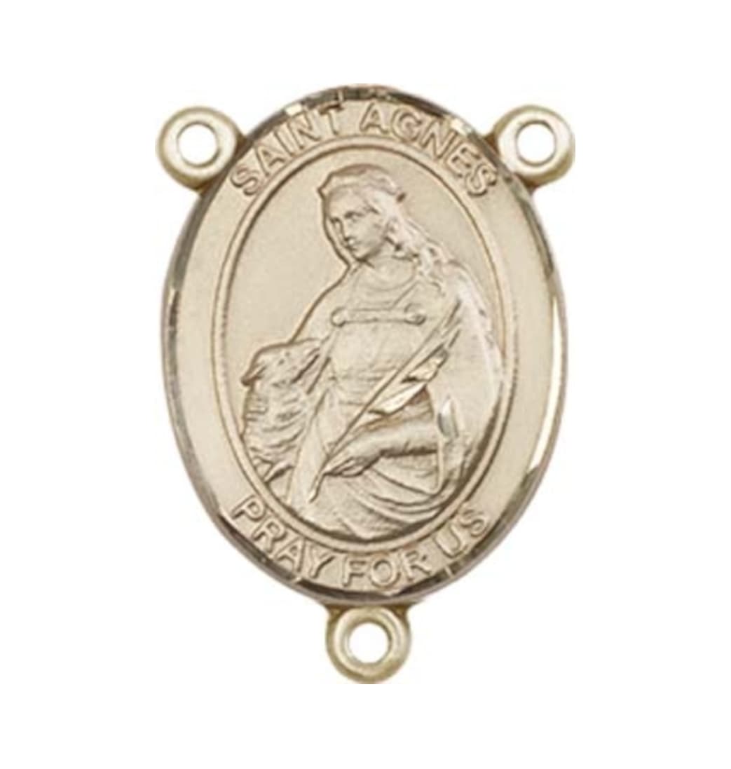 Bliss St Agnes of Rome Engravable Center Rosary Part in Gold,