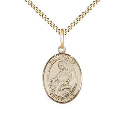 St. Agnes of Rome 14kt Gold-filled Oval Medal Pendant with Gold-plated Chain, Measures 3/4-inch tall by 1/2-inch wide, Bliss Manufacturing