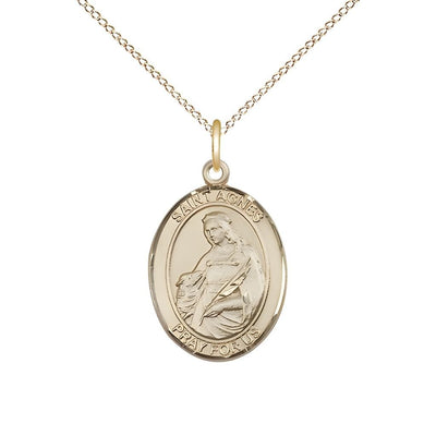 St. Agnes of Rome 14kt Gold-filled Oval Medal Pendant with Gold-filled Chain, Measures 3/4-inch tall by 1/2-inch wide, Bliss Manufacturing
