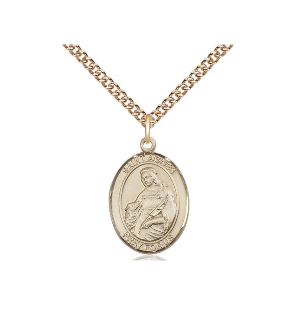 Bliss 14kt Gold Filled St Agnes of Rome Pendant on a Gold Filled Heavy Curb Chain,