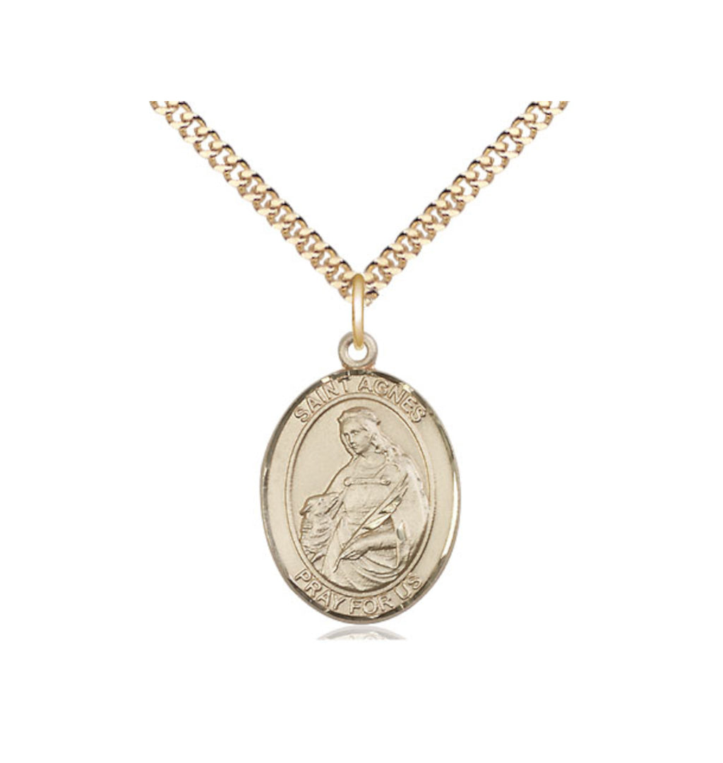 Engravable St Agnes of Rome Gold-filled Engravable Medium Medal Necklace