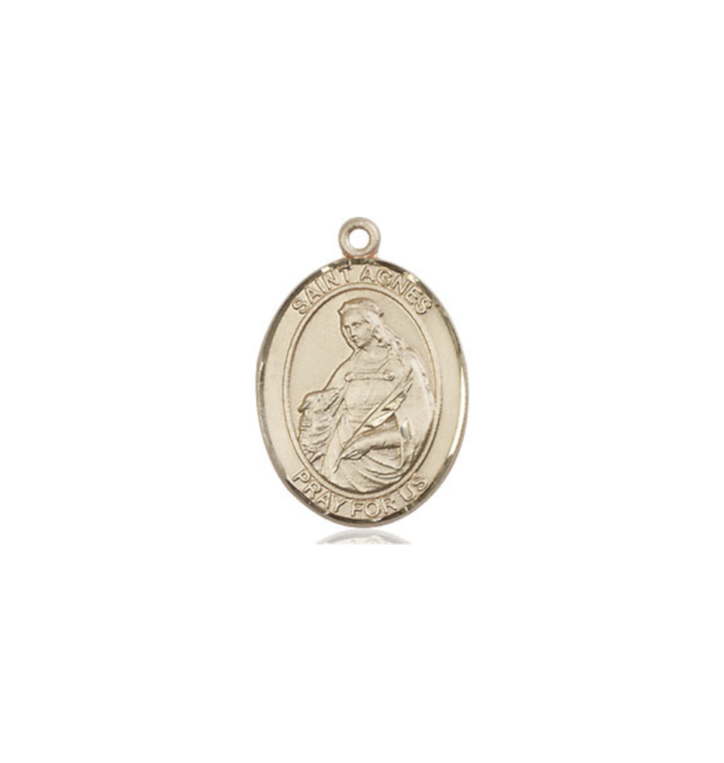 Bliss Medium Engravable St Agnes of Rome 14kt Gold Medal Only,