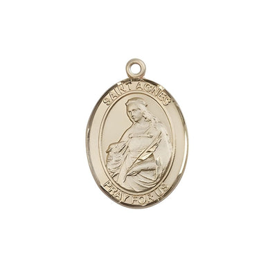St. Agnes of Rome 14kt Gold Oval Medal Pendant, Measures 3/4-inch tall by 1/2-inch wide, Bliss Manufacturing