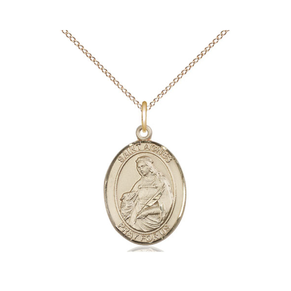 Bliss 14kt Gold Filled St Agnes of Rome Pendant on a Gold Filled Light Curb Chain,