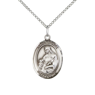 St. Agnes of Rome Sterling Silver Oval Medal Pendant with Sterling Silver Chain, Measures 3/4-inch tall by 1/2-inch wide, Bliss Manufacturing