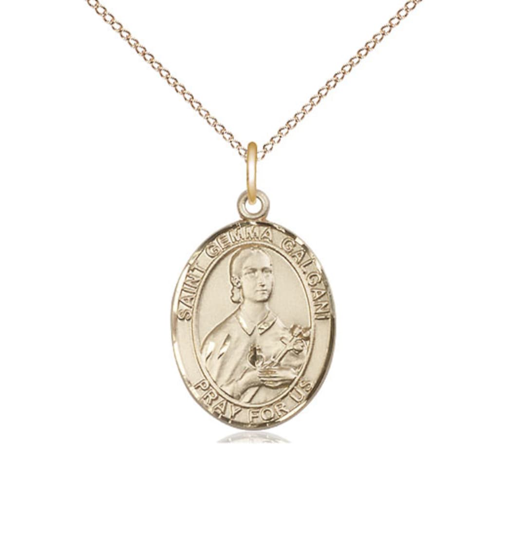 Bliss St Gemma Galgani Gold Filled Oval Medium Medal Necklace w/Gold-filled Chain,