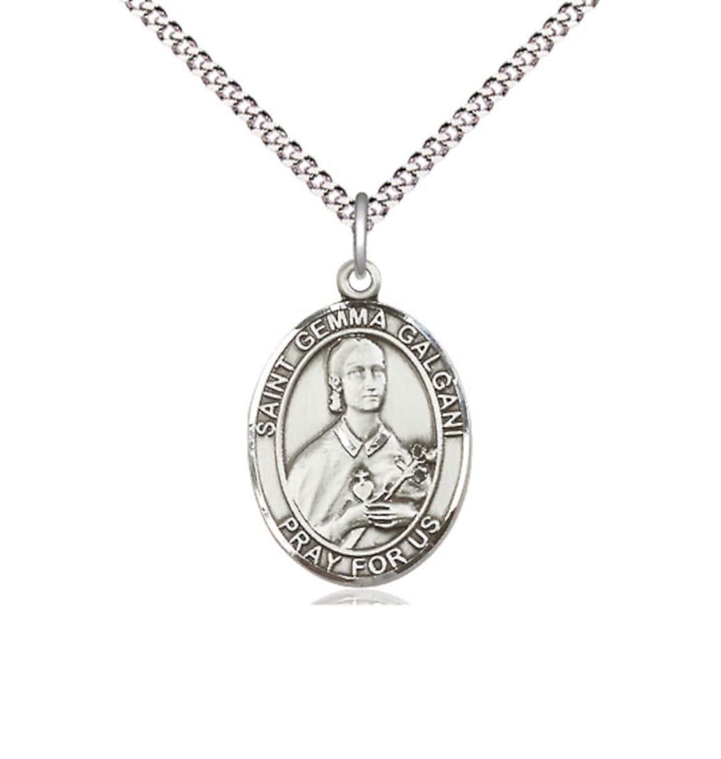 Bliss St Gemma Galgani Pewter Oval Medium Medal Necklace,