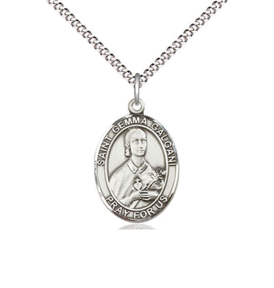 St Gemma Galgani Sterling Silver Oval Medium Medal Necklace w/Plated Chain, Bliss Manufacturing