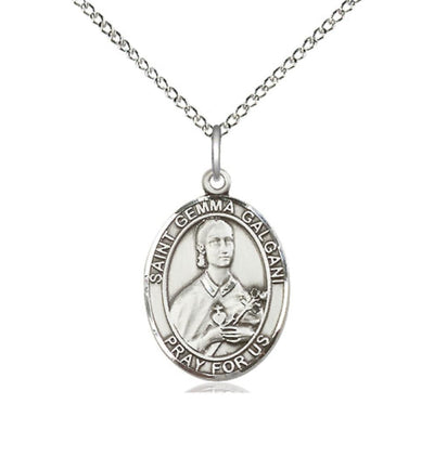 St Gemma Galgani Sterling Silver Oval Medium Medal Necklace w/Sterling Chain, Bliss Manufacturing