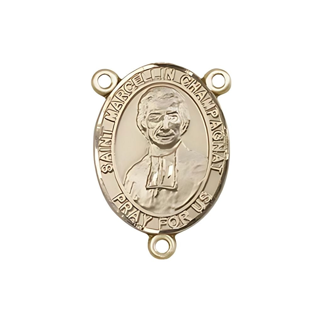 Bliss St. Marcellin Champagnat Engravable Gold Rosary Centerpiece, 3/4-inch
