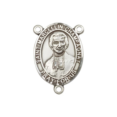 St. Marcellin Champagnat Engravable Rosary Centerpiece, 3/4-inch, pewter / sterling silver / gold-filled, Bliss Manufacturing