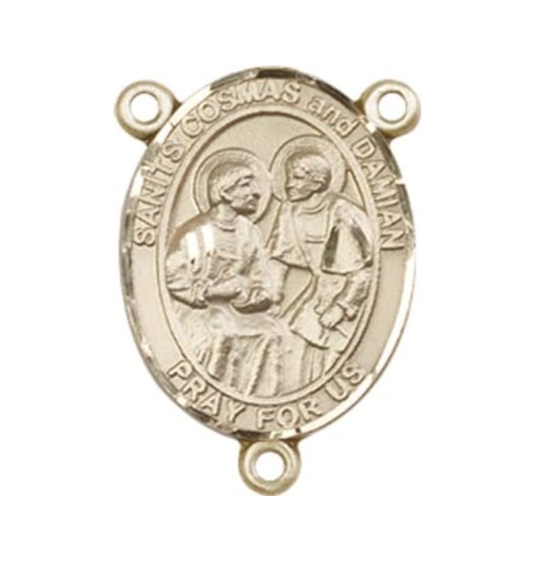 Bliss St Cosmas and St Damian Engravable Gold Center Rosary Part,