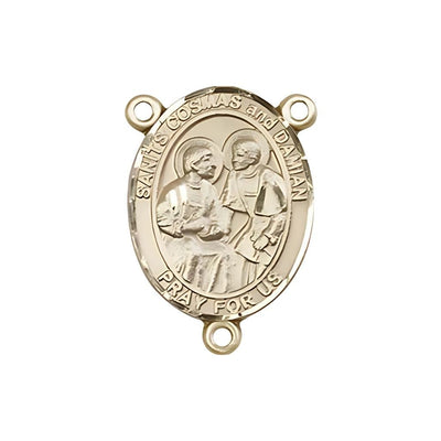 St Cosmas and St Damian Engravable Gold Center Rosary Part, Bliss Manufacturing