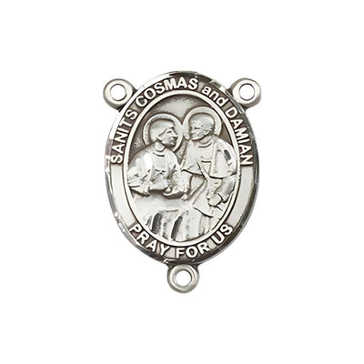 St Cosmas and St Damian Engravable Center Rosary Part, pewter / sterling silver / gold-filled, Bliss Manufacturing