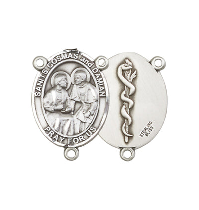Sterling Silver St Cosmas/St Damian Doctor Symbol Center Rosary Part, Bliss Manufacturing