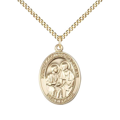 Medium St Cosmas and St Damian Doctors 14kt Gold-filled Medal Necklace with gold-plated chain, (view 7), Bliss Manufacturing