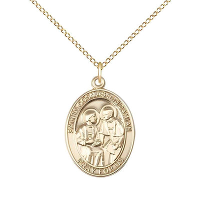 Medium St. Cosmas and St. Damian 14kt Gold-filled Oval Medal Pendant with Gold-filled Chain with Deluxe Gift Box