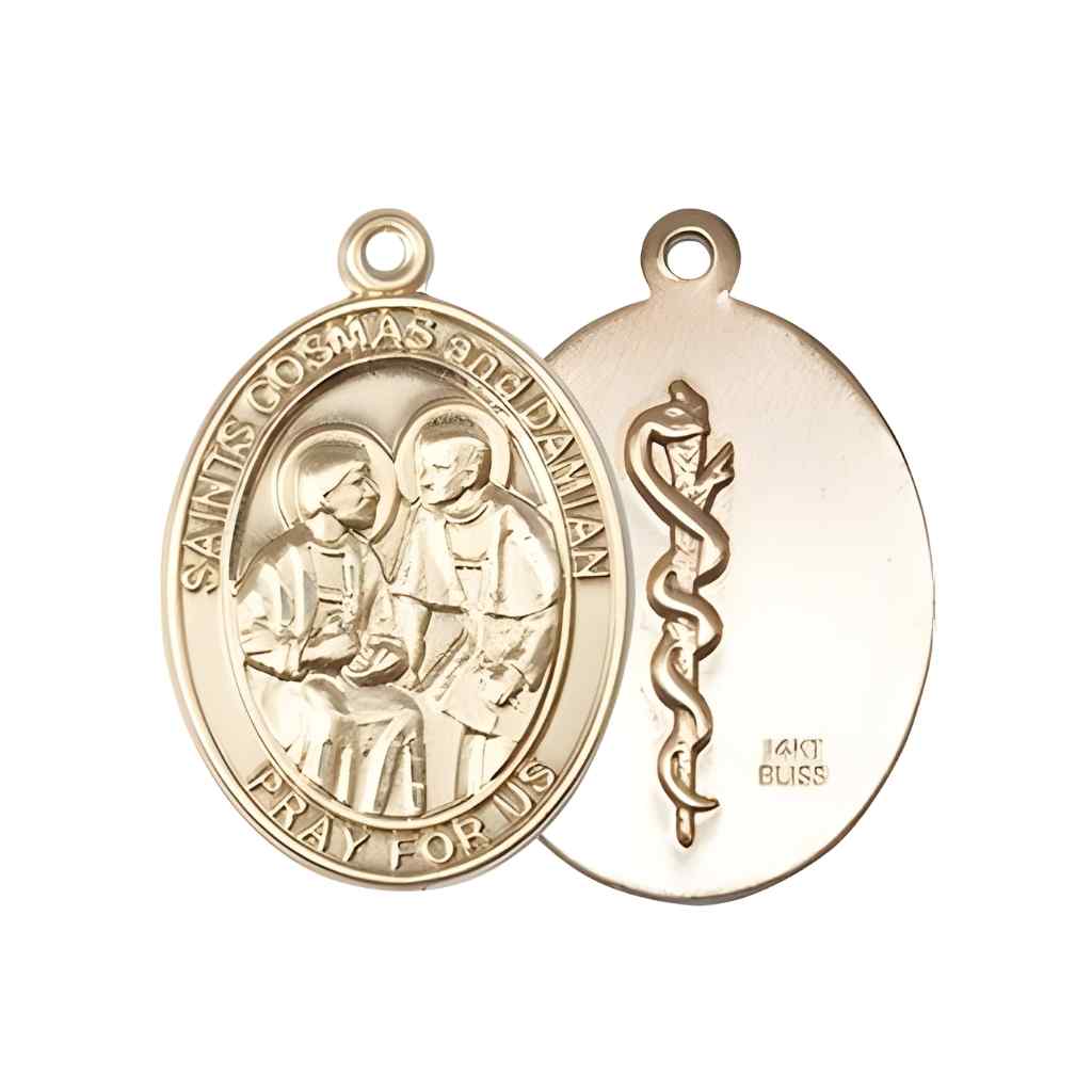 Medium St Cosmas and St Damian Doctors 14kt Gold Medal, (view 8), Bliss Manufacturing