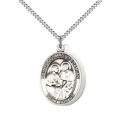 Medium St Cosmas and St Damian Doctors Sterling Silver Medal Necklace, (view 6), Bliss Manufacturing