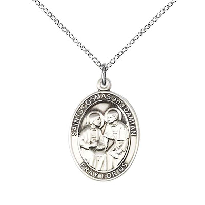 Medium St Cosmas and St Damian Necklace, sterling silver medal with optional engraving, sterling silver chain, Bliss Manufacturing
