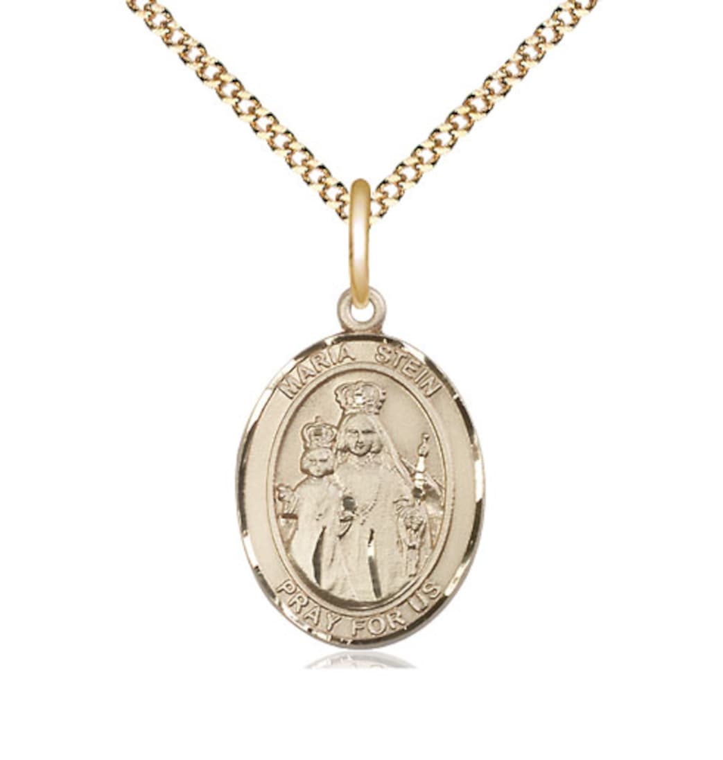 Bliss Maria Stein Gold-filled Oval Engravable Medium Medal Necklace with Plated Chain,