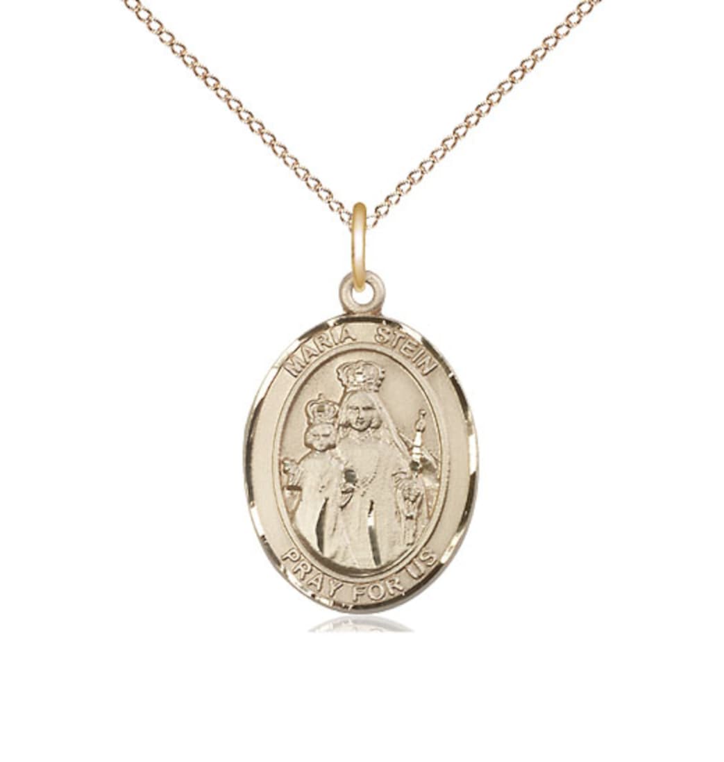 Bliss Maria Stein Gold-filled Oval Engravable Medium Medal Necklace with Gold-filled Chain,