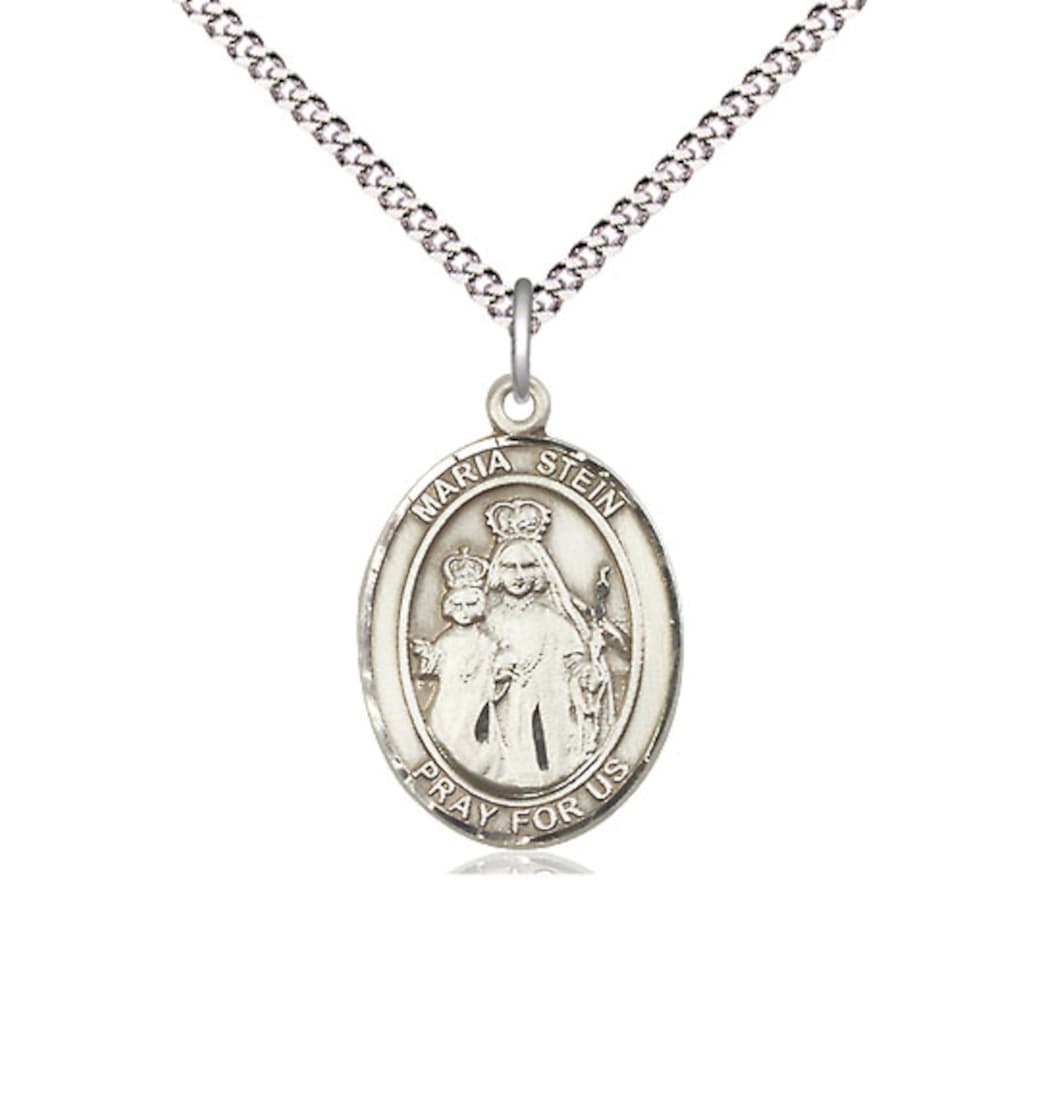 Medium Bliss Maria Stein Pewter Oval Engravable Medal Necklace,