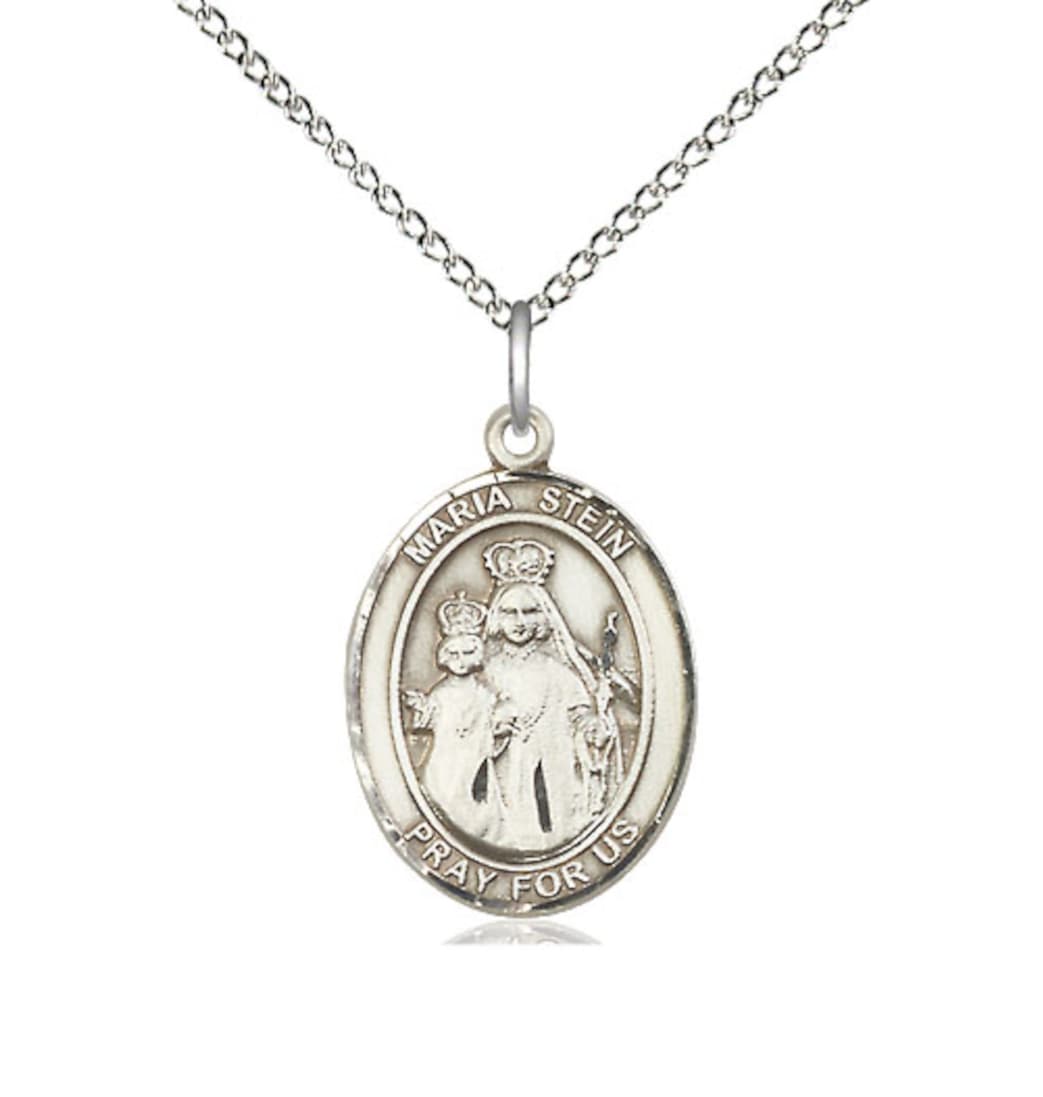 Medium Bliss Maria Stein Sterling Silver Oval Engravable Medal Necklace with Sterling Silver Chain,