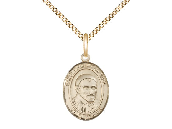 Bliss 14kt Gold Filled St Vincent de Paul Pendant on a 24 inch Gold Plate Heavy Curb Chain,