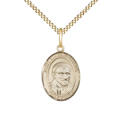 St. Vincent de Paul 14kt Gold-filled Oval Medal Pendant with Gold-plated Chain, Measures 3/4-inch tall by 1/2-inch wide, Bliss Manufacturing