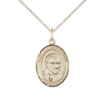 St. Vincent de Paul 14kt Gold-filled Oval Medal Pendant with Gold-filled Chain, Measures 3/4-inch tall by 1/2-inch wide, Bliss Manufacturing