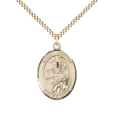 Medium St. Jerome 14kt Gold-filled Oval Medal Necklace with gold-plated chain & optional engraving. Made in the USA with a deluxe gift box