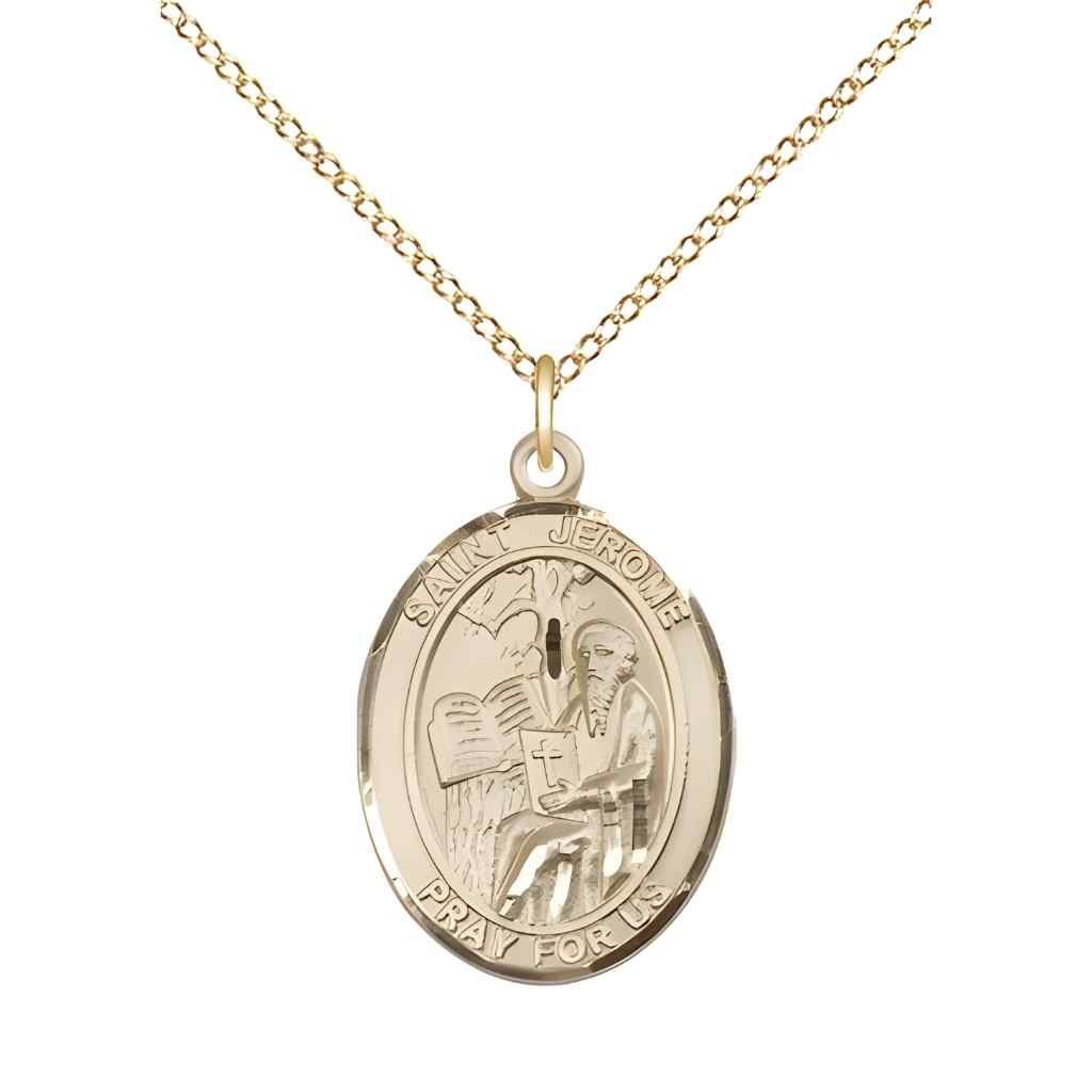 Medium St. Jerome 14kt Gold-filled Oval Medal Necklace with gold-filled chain & optional engraving. Made in the USA with a deluxe gift box
