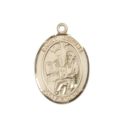 Medium St. Jerome 14kt Gold Oval Medal Pendant optional engraving. Made in the USA with a deluxe gift box.