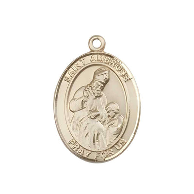 Medium Saint Ambrose 14kt Gold Oval Medal Pendant comes with Deluxe Gift Box | Bliss Manufacturing