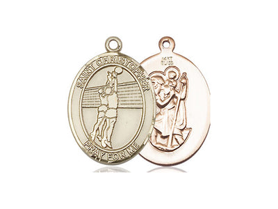 St Christopher Volleyball Catholic Patron Saint Medal, 14kt gold, Bliss Manufacturing