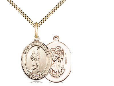 Saint Christopher Lacrosse Patron Saint Medal, gold-filled, Bliss Manufacturing